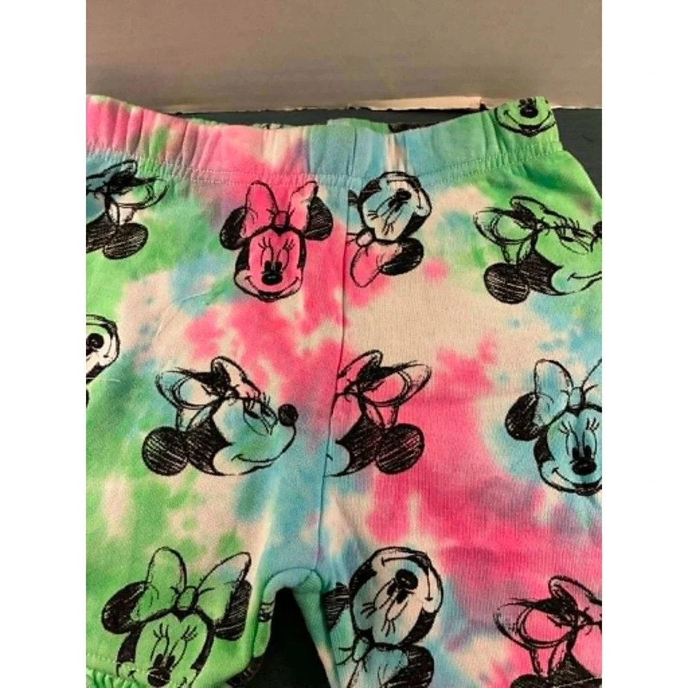 Disney Minnie Mouse 3pc Outfit Set Girls Size 5 Pink Green Tie Dye Excellent